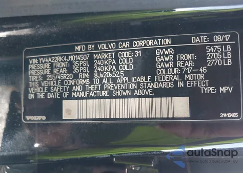 2018 Volvo Xc60 T6 Momentum from USA, damaged, VIN YV4A22RK4J1014507